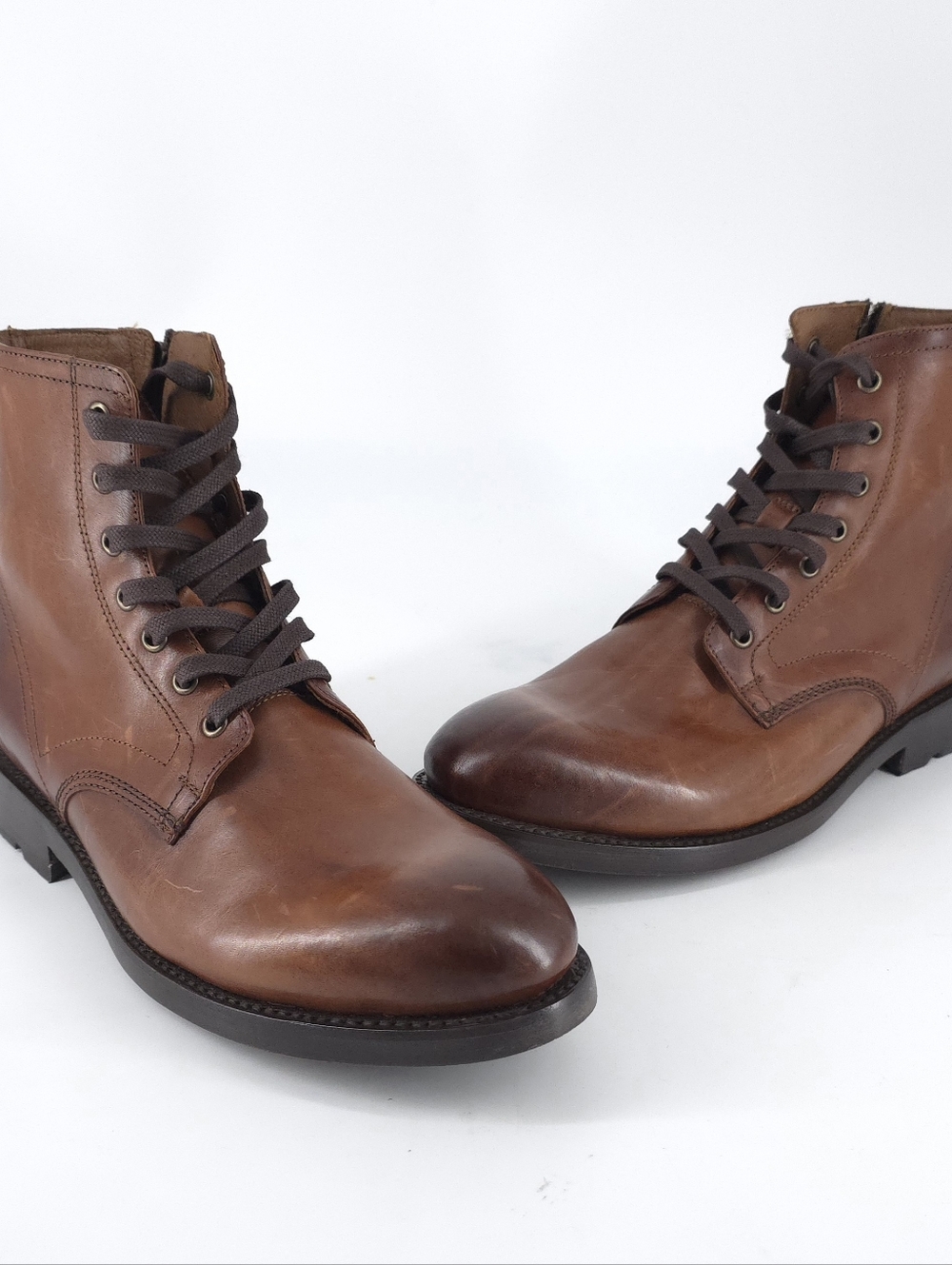 FRYE BOWERY Boots Cognac Leather Lace Up Side Zip Men's Size 10 D